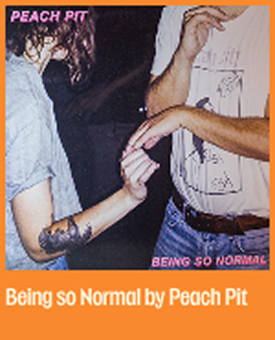 peach put being so normal album cover depicting two male torsis passing a cigarette in a dark room